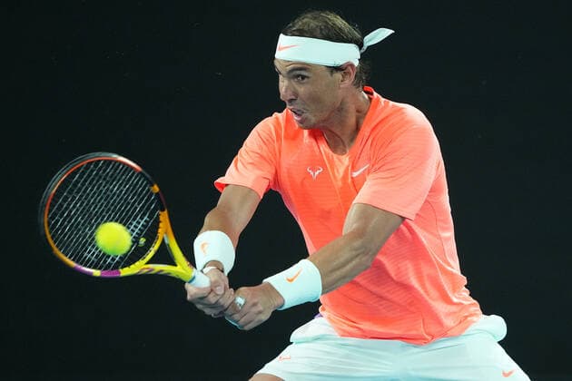 TENNIS AUSTRALIAN OPEN, Rafael Nadal of Spain in action during his Men s singles quarter finals match against Stefanos Tsitsipas of Greece on Day 10 of the Australian Open at Melbourne Park in Melbourne, Wednesday, February 17, 2021. ( NO ARCHIVING, EDITORIAL USE ONLY, NO USE IN BOOKS WITHOUT CONSENT MELBOURNE VIC AUSTRALIA  Copyright: xDAVExHUNTx 20210217001521203892