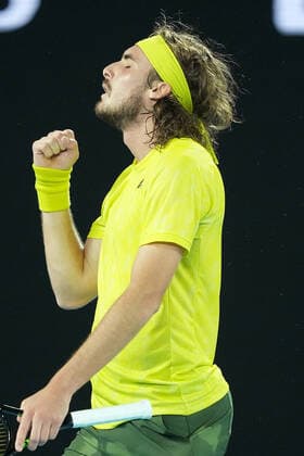 TENNIS AUSTRALIAN OPEN, Stefanos Tsitsipas of Greece reacts during his Men s singles quarter finals match against Rafael Nadal of Spain on Day 10 of the Australian Open at Melbourne Park in Melbourne, Wednesday, February 17, 2021. ( NO ARCHIVING, EDITORIAL USE ONLY, NO USE IN BOOKS WITHOUT CONSENT MELBOURNE VIC AUSTRALIA  Copyright: xDAVExHUNTx 20210217001521206037