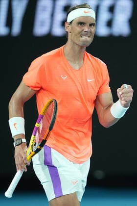 TENNIS AUSTRALIAN OPEN, Rafael Nadal of Spain reacts during his Men s singles quarter finals match against Stefanos Tsitsipas of Greece on Day 10 of the Australian Open at Melbourne Park in Melbourne, Wednesday, February 17, 2021. ( NO ARCHIVING, EDITORIAL USE ONLY, NO USE IN BOOKS WITHOUT CONSENT MELBOURNE VIC AUSTRALIA  Copyright: xDAVExHUNTx 20210217001521208199