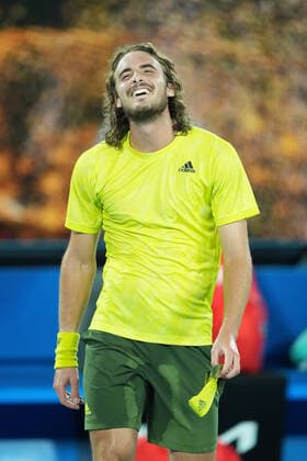 TENNIS AUSTRALIAN OPEN, Stefanos Tsitsipas of Greece reacts after defeating Rafael Nadal of Spain during their Men s singles quarter finals match against on Day 10 of the Australian Open at Melbourne Park in Melbourne, Wednesday, February 17, 2021. ( NO ARCHIVING, EDITORIAL USE ONLY, NO USE IN BOOKS WITHOUT CONSENT MELBOURNE VIC AUSTRALIA  Copyright: xDAVExHUNTx 20210218001521217695