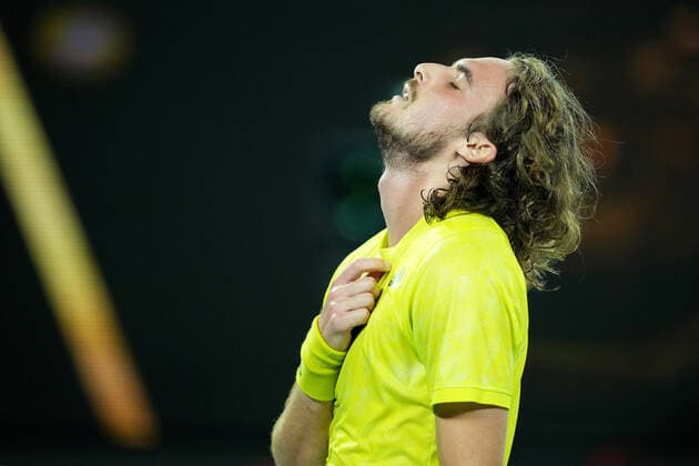 TENNIS AUSTRALIAN OPEN, Stefanos Tsitsipas of Greece reacts after defeating Rafael Nadal of Spain during their Men s singles quarter finals match against on Day 10 of the Australian Open at Melbourne Park in Melbourne, Wednesday, February 17, 2021. ( NO ARCHIVING, EDITORIAL USE ONLY, NO USE IN BOOKS WITHOUT CONSENT MELBOURNE VIC AUSTRALIA  Copyright: xDAVExHUNTx 20210218001521221010