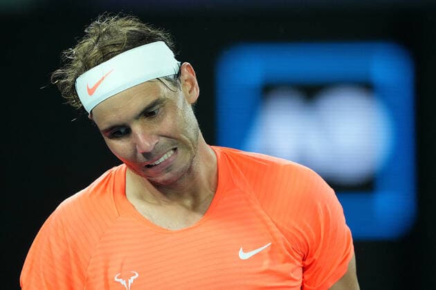 TENNIS AUSTRALIAN OPEN, Rafael Nadal of Spain reacts during his Men s singles quarter finals match against Stefanos Tsitsipas of Greece on Day 10 of the Australian Open at Melbourne Park in Melbourne, Wednesday, February 17, 2021. ( NO ARCHIVING, EDITORIAL USE ONLY, NO USE IN BOOKS WITHOUT CONSENT MELBOURNE VIC AUSTRALIA  Copyright: xDAVExHUNTx 20210218001521227040