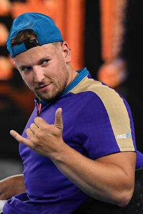 TENNIS AUSTRALIAN OPEN, Dylan Alcott of Australia reacts after defeating Sam Schroder of the Netherlands during the Men?s Quad Wheelchair singles final match on Day 10 of the Australian Open at Melbourne Park in Melbourne, Wednesday, February 17, 2021. ( NO ARCHIVING, EDITORIAL USE ONLY, NO USE IN BOOKS WITHOUT CONSENT MELBOURNE VIC AUSTRALIA  Copyright: xDEANxLEWINSx 20210218001521236584
