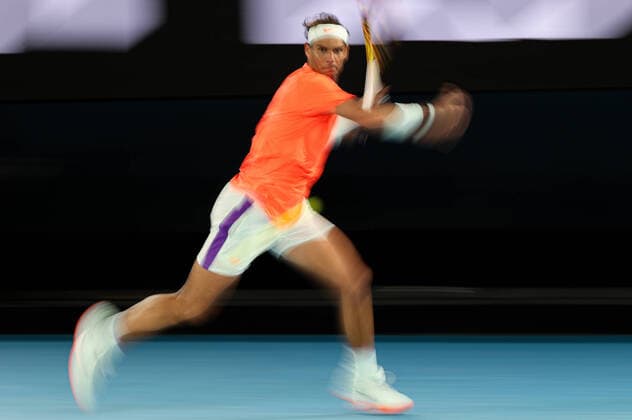 (210217) -- MELBOURNE, Feb. 17, 2021 -- Rafael Nadal competes during the men s singles quarterfinal match between Rafael Nadal of Spain and Stefanos Tsitsipas of Greece at Australian Open in Melbourne Park, in Melbourne, Australia, on Feb. 17, 2021. ) (SP)AUSTRALIA-MELBOURNE-TENNIS-AUSTRALIAN OPEN-DAY 10 BaixXuefei 