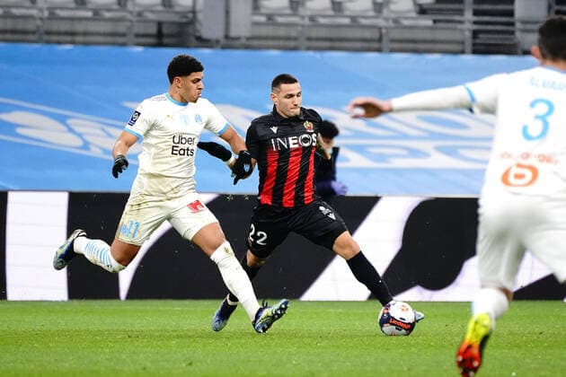 Rony Lopes (OGC Nice) - Luis Henrique (Olympique de Marseille) FOOTBALL : Olympique de Marseille vs OGC Nice - Ligue 1 Uber Eats - Marseille - 17 02 2021 NorbertScanella PanoramiC 