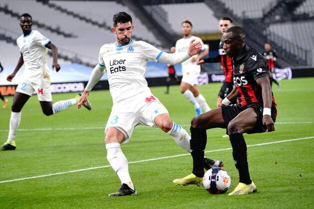 Alvaro Gonzalez (Olympique de Marseille) - Hassane Kamara (OGC Nice) FOOTBALL : Olympique de Marseille vs OGC Nice - Ligue 1 Uber Eats - Marseille - 17 02 2021 NorbertScanella PanoramiC 