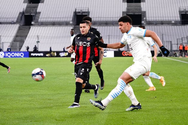 Rony Lopes (OGC Nice) - Luis Henrique (Olympique de Marseille) FOOTBALL : Olympique de Marseille vs OGC Nice - Ligue 1 Uber Eats - Marseille - 17 02 2021 NorbertScanella PanoramiC 