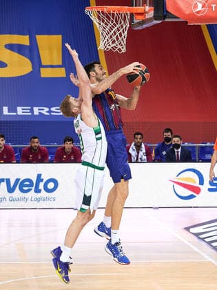 February 18, 2021, Barcelona, Spain: Pierre Oriola of FC Barcelona, Barca during the Turkish Airlines EuroLeague match between FC Barcelona and Zalgiris Kaunas at Palau Blaugrana in Barcelona, Spain. Barcelona Spain - ZUMAd159 20210218_zia_d159_017 Copyright: xGerardxFrancox