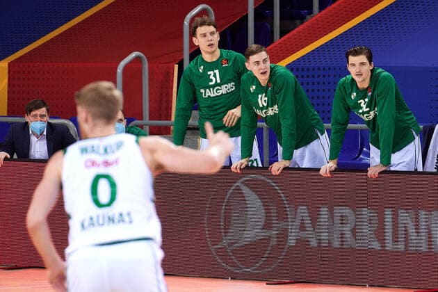 February 18, 2021, Barcelona, Spain: Karolis Lukosiunas of Zalgiris Kaunas during the Turkish Airlines EuroLeague match between FC Barcelona, Barca and Zalgiris Kaunas at Palau Blaugrana in Barcelona, Spain. Barcelona Spain - ZUMAd159 20210218_zia_d159_020 Copyright: xGerardxFrancox