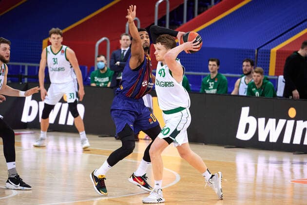February 18, 2021, Barcelona, Spain: Marius Grigonis of Zalgiris Kaunas during the Turkish Airlines EuroLeague match between FC Barcelona, Barca and Zalgiris Kaunas at Palau Blaugrana in Barcelona, Spain. Barcelona Spain - ZUMAd159 20210218_zia_d159_031 Copyright: xGerardxFrancox