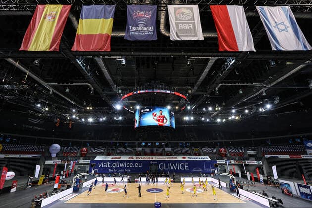 19.02.2021 GLIWICE, GLIWICE ARENA?KOSZYKOWKA (BASKETBALL) , KWALIFIKACJE MISTRZOSTW EUROPY FIBA EUROBASKET 2021 ( European Championship, EM, Europameisterschaft QUALIFICATION FIBA EUROBASKET 2021 BANKA GLIWICE ( BUBBLE GLIWICE ?MECZ RUMUNIA - IZRAEL ( GAME ROMANIA ISRAEL )?NZ GLIWICE ARENA ILUSTRACJA, BANKA FIBA EUROBASKET?FOTO LUKASZ GROCHALA CYFRASPORT NEWSPIX.PL --- Newspix.pl  20210219CSLG0024