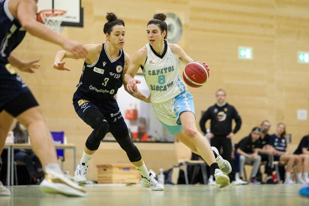 Capitol Bascats Duesseldorf vs Eintracht Braunschweig LionPride, 20 02 2021 Stefanie Grigoleit 3 and Anja Fuchs Robetin 8, Capitol Bascats Duesseldorf Capitol Bascats Duesseldorf vs Eintracht Braunschweig LionPride on 20 02 2021, Duesseldorf Copyright: xBEAUTIFULxSPORTS KennyxBeelex