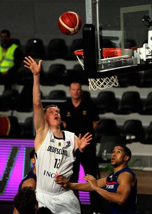 20.02.2021 Podgorica(Montenegro) Germany-Great Britain Eurobasket qualifiers men s basketball Robin Benzing(L) Germany,Myles Hesson(R) Great Britain :Str