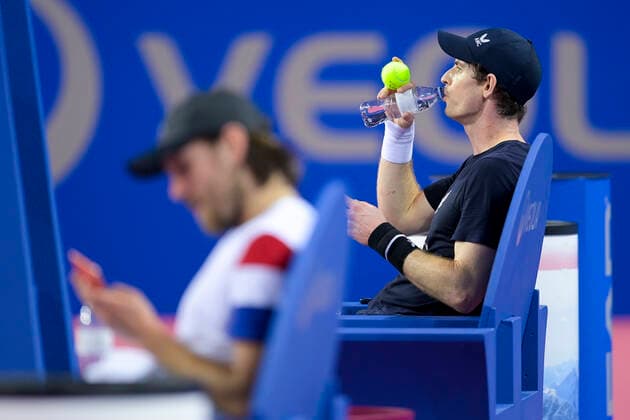 entrainement de Andy Murray (Gbr) avec Lucas Pouille (Fra) TENNIS : Tirage au Sort - Open Sud de France 2021 - Montpellier - 20 02 2021 JBAutissier Panoramic 