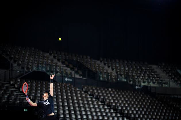 entrainement de Andy Murray (Gbr) TENNIS : Tirage au Sort - Open Sud de France 2021 - Montpellier - 20 02 2021 JBAutissier Panoramic 