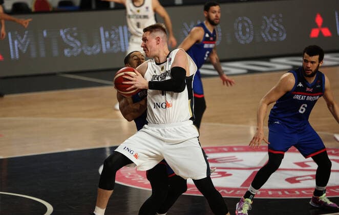 20.02.2021 Podgorica(Montenegro) Germany-Great Britain Eurobasket qualifiers men s basketball Robin Benzing(c) Germany ,Luke Nelson(R)Great Britain :Str