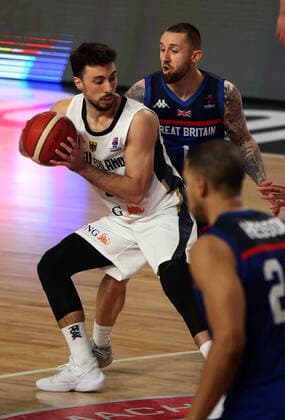 20.02.2021 Podgorica(Montenegro) Germany-Great Britain Eurobasket qualifiers men s basketball Ismet Akpinar(L) Germany,Benjamin Mockford (R) Great Britain :Str