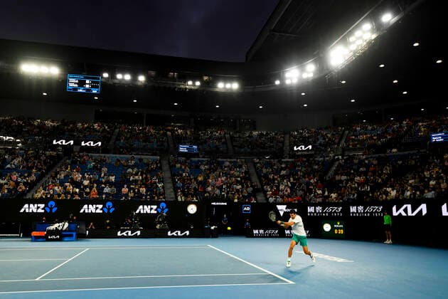 TENNIS AUSTRALIAN OPEN, Novak Djokovic of Serbia in action during his Men s singles finals match against Daniil Medvedev of Russia on Day 14 of the Australian Open at Melbourne Park in Melbourne, Sunday, February 21, 2021. ( NO ARCHIVING, EDITORIAL USE ONLY, NO USE IN BOOKS WITHOUT CONSENT MELBOURNE VIC AUSTRALIA  Copyright: xDAVExHUNTx 20210221001522071626