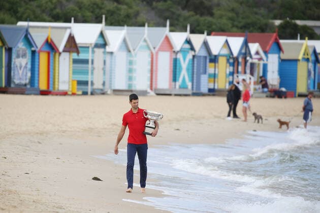 Tennis, Australian Open winner Novak Djokovic on Brighton Beach