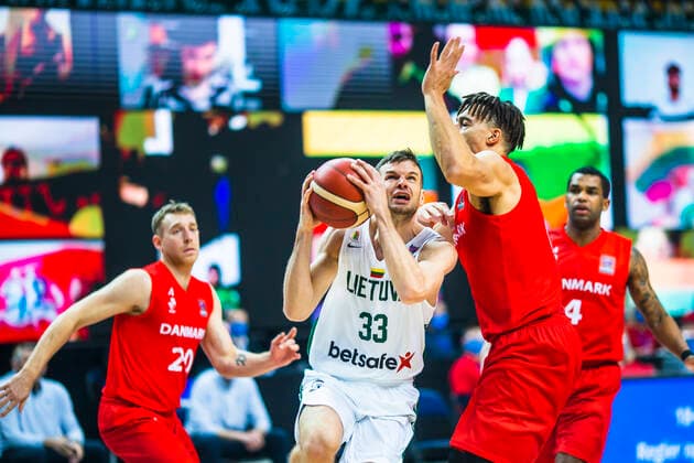 2021-02-22 Vilnius Lithuania. National teams of Lithuania and Denmark play FIBA Eurobasket 2022 qualifier group C match in Vilnius on Monday 22 of February 2022. Vilnius Lithuania KKF20210222_3144  Copyright: xKarolisxKavolelisx FIBA basketball Lithuania