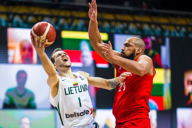 2021-02-22 Vilnius Lithuania. National teams of Lithuania and Denmark play FIBA Eurobasket 2022 qualifier group C match in Vilnius on Monday 22 of February 2022. Vilnius Lithuania KKF20210222_3158  Copyright: xKarolisxKavolelisx FIBA basketball Lithuania