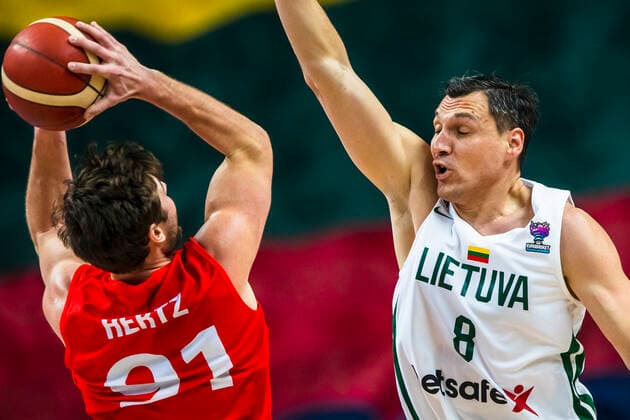 2021-02-22 Vilnius Lithuania. National teams of Lithuania and Denmark play FIBA Eurobasket 2022 qualifier group C match in Vilnius on Monday 22 of February 2022. Vilnius Lithuania KKF20210222_3187  Copyright: xKarolisxKavolelisx FIBA basketball Lithuania