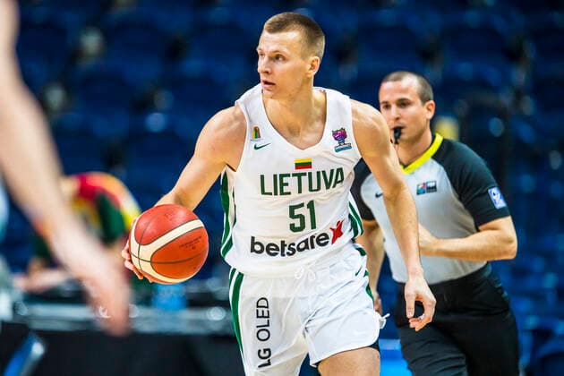2021-02-22 Vilnius Lithuania. National teams of Lithuania and Denmark play FIBA Eurobasket 2022 qualifier group C match in Vilnius on Monday 22 of February 2022. Vilnius Lithuania KKF20210222_3180  Copyright: xKarolisxKavolelisx FIBA basketball Lithuania