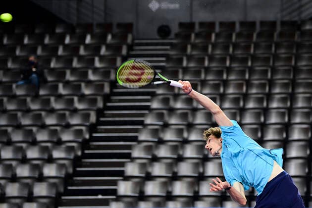 Ugo Humbert (Fra) TENNIS : Open Sud de France 2021 - Montpellier - 22 02 2021 JBAutissier Panoramic 