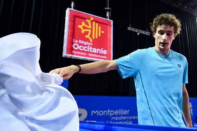 Ugo Humbert (Fra) TENNIS : Open Sud de France 2021 - Montpellier - 22 02 2021 JBAutissier Panoramic 
