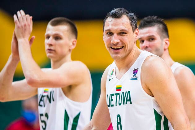 2021-02-22 Vilnius Lithuania. National teams of Denmark and Lithuania play FIBA Eurobasket 2022 qualifier group C match in Vilnius on Monday 22 of February 2022. Vilnius Lithuania KKF20210222_3212  Copyright: xKarolisxKavolelisx FIBA basketball Lithuania Denmark