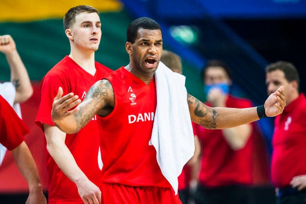 2021-02-22 Vilnius Lithuania. National teams of Denmark and Lithuania play FIBA Eurobasket 2022 qualifier group C match in Vilnius on Monday 22 of February 2022. Vilnius Lithuania KKF20210222_3201  Copyright: xKarolisxKavolelisx FIBA basketball Lithuania Denmark