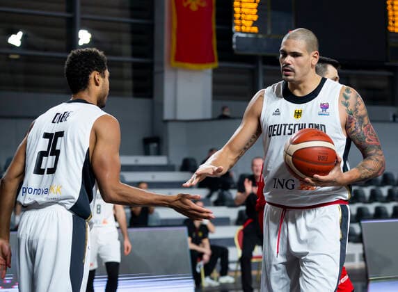 Maik Zirbes of Germany, Kenneth Ogbe of Germany FIBA EuroBasket 2022 Qualifiers, 22 February, 22 02 2021 Montenegro vs Germany, Basketball, FIBA EuroBasket 2022 Qualifiers, 20 February, 22 02 2021 Podgorica Copyright: xEIBNER NikolaxKrsticx EP_EER