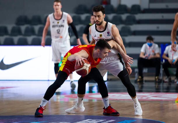 Fedor Zugic of Montenegro, Ismet Akpinar of Germany FIBA EuroBasket 2022 Qualifiers, 22 February, 22 02 2021 Montenegro vs Germany, Basketball, FIBA EuroBasket 2022 Qualifiers, 20 February, 22 02 2021 Podgorica Copyright: xEIBNER NikolaxKrsticx EP_EER