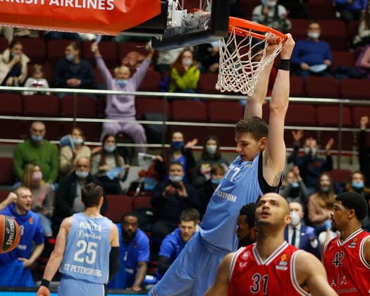 Russian Federation. Saint-Petersburg. Sibur Arena. Basketball. Euroleague 2020 2021, BC Zenit Saint Petersburg - BC Milan. Player of the Zenit basketball club Arturas Gudaitis (77). MaksimxKonstantinov
