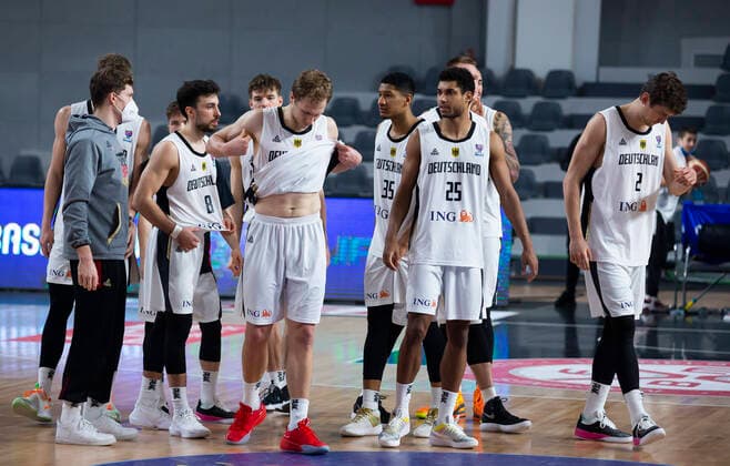 Kenneth Ogbe of Germany, Andreas Seiferth of Germany, Ismet Akpinar of Germany, Christian Sengfelder of Germany, Karim Jallow of Germany FIBA EuroBasket 2022 Qualifiers, 22 February, 22 02 2021 Montenegro vs Germany, Basketball, FIBA EuroBasket 2022 Qualifiers, 20 February, 22 02 2021 Podgorica Copyright: xEIBNER NikolaxKrsticx EP_EER