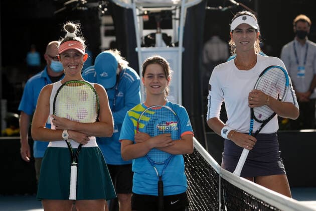 ADELAIDE, AUSTRALIA - FEBRUARY 23: Storm Sanders of Australia and Ajla Tomljanovic of Australia before their singles match on day two of the Adelaide International tennis tournament at Memorial Drive on February 23, 2021 in Adelaide, Australia. (Photo by Peter Mundy Speed Media Icon Sportswire) TENNIS: FEB 23 - Adelaide International Icon210223001
