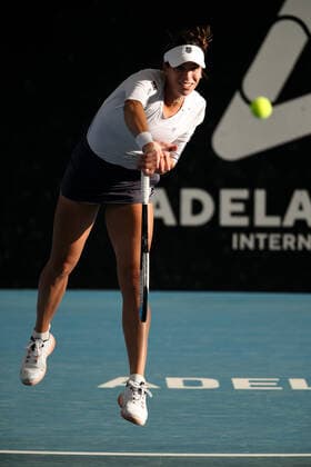 ADELAIDE, AUSTRALIA - FEBRUARY 23: Ajla Tomljanovic of Australia serves the ball against Storm Sanders of Australia during their singles match on day two of the Adelaide International tennis tournament at Memorial Drive on February 23, 2021 in Adelaide, Australia. (Photo by Peter Mundy Speed Media Icon Sportswire) TENNIS: FEB 23 - Adelaide International Icon210223016