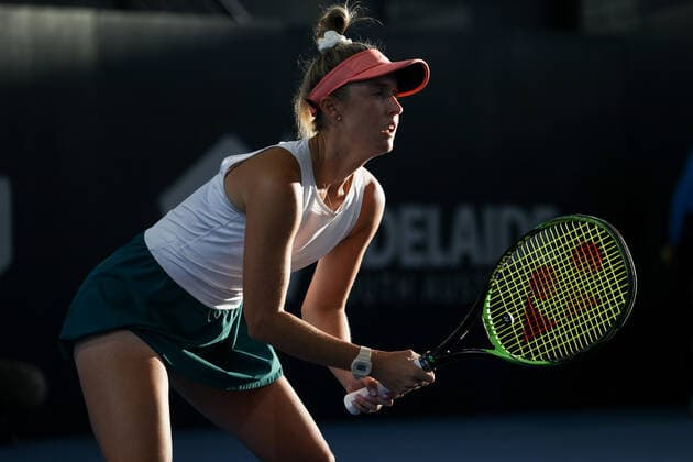 ADELAIDE, AUSTRALIA - FEBRUARY 23: Storm Sanders of Australia receives against Ajla Tomljanovic of Australia during their singles match on day two of the Adelaide International tennis tournament at Memorial Drive on February 23, 2021 in Adelaide, Australia. (Photo by Peter Mundy Speed Media Icon Sportswire) TENNIS: FEB 23 - Adelaide International Icon210223024