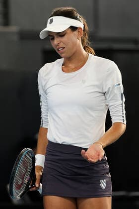 ADELAIDE, AUSTRALIA - FEBRUARY 23: Ajla Tomljanovic of Australia reacts on a point against Storm Sanders of Australia during their singles match on day two of the Adelaide International tennis tournament at Memorial Drive on February 23, 2021 in Adelaide, Australia. (Photo by Peter Mundy Speed Media Icon Sportswire) TENNIS: FEB 23 - Adelaide International Icon210223026
