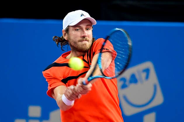 Lucas Pouille (Fra) TENNIS : Open Sud de France 2021 - Montpellier - 23 02 2021 JBAutissier Panoramic 