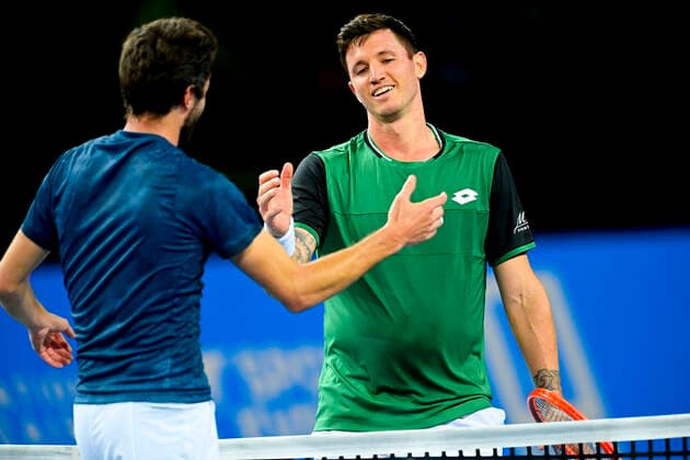 Dennis Novak (Aut) et Gilles Simon (Fra) TENNIS : Open Sud de France 2021 - Montpellier - 23 02 2021 JBAutissier Panoramic 