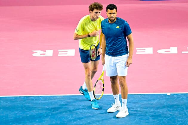 Ugo Humbert (Fra) et Jo Wilfried Tsonga (Fra) - Double TENNIS : Open Sud de France 2021 - Montpellier - 23 02 2021 JBAutissier Panoramic 