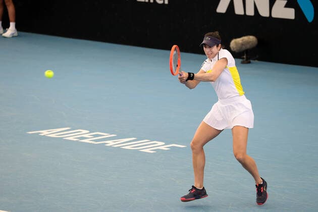 ADELAIDE, AUSTRALIA - FEBRUARY 24: Christina McHale of United States plays a shot against Anastasija Sevastova of Lativa during their singles match on day three of the Adelaide International tennis tournament at Memorial Drive on February 24, 2021 in Adelaide, Australia. (Photo by Peter Mundy Speed Media Icon Sportswire) TENNIS: FEB 24 - Adelaide International Icon210224004