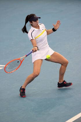 ADELAIDE, AUSTRALIA - FEBRUARY 24: Christina McHale of United States plays a shot against Anastasija Sevastova of Lativa during their singles match on day three of the Adelaide International tennis tournament at Memorial Drive on February 24, 2021 in Adelaide, Australia. (Photo by Peter Mundy Speed Media Icon Sportswire) TENNIS: FEB 24 - Adelaide International Icon210224010