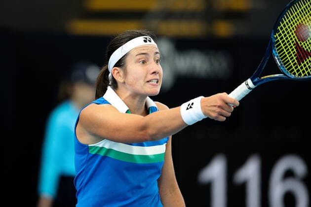 ADELAIDE, AUSTRALIA - FEBRUARY 24: Anastasija Sevastova of Lativa reacts on a point against Christina McHale of United States during their singles match on day three of the Adelaide International tennis tournament at Memorial Drive on February 24, 2021 in Adelaide, Australia. (Photo by Peter Mundy Speed Media Icon Sportswire) TENNIS: FEB 24 - Adelaide International Icon210224038