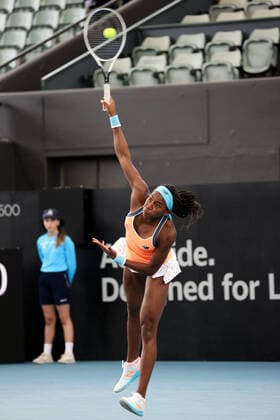 ADELAIDE, AUSTRALIA - FEBRUARY 24: Coco Gauff of United States plays a shot against Petra Martic of Croatia during their singles match on day three of the Adelaide International tennis tournament at Memorial Drive on February 24, 2021 in Adelaide, Australia. (Photo by Peter Mundy Speed Media Icon Sportswire) TENNIS: FEB 24 - Adelaide International Icon210224103