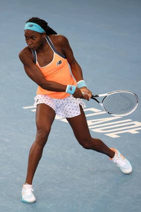 ADELAIDE, AUSTRALIA - FEBRUARY 24: Coco Gauff of United States plays a shot against Petra Martic of Croatia during their singles match on day three of the Adelaide International tennis tournament at Memorial Drive on February 24, 2021 in Adelaide, Australia. (Photo by Peter Mundy Speed Media Icon Sportswire) TENNIS: FEB 24 - Adelaide International Icon210224113