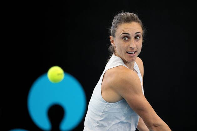 ADELAIDE, AUSTRALIA - FEBRUARY 24: Petra Martic of Croatia plays a shot against Coco Gauff of United States during their singles match on day three of the Adelaide International tennis tournament at Memorial Drive on February 24, 2021 in Adelaide, Australia. (Photo by Peter Mundy Speed Media Icon Sportswire) TENNIS: FEB 24 - Adelaide International Icon210224170