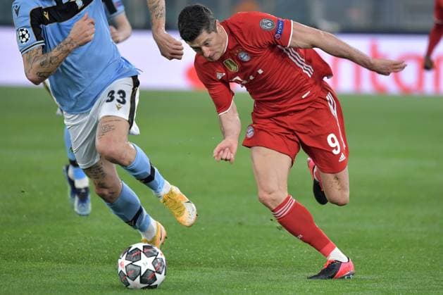 Robert Lewandowski of FC Bayern Munchen in action during the Champions League round of 16 football match between SS Lazio and Bayern Munchen at stadio Olimpico in Rome (Italy), February, 23th, 2021. Photo Andrea Staccioli Insidefoto andreaxstaccioli