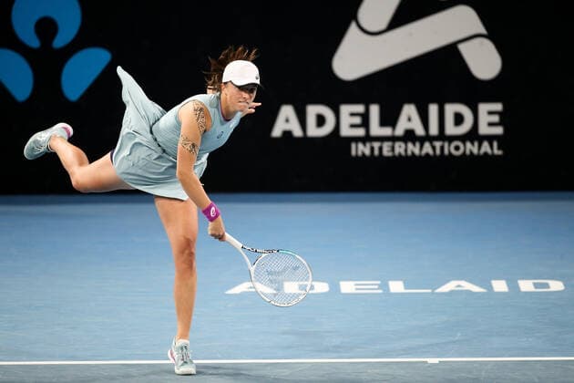 ADELAIDE, AUSTRALIA - FEBRUARY 24: Iga Swiatek of Poland plays a shot against Maddison Inglis of Australia during their singles match on day three of the Adelaide International tennis tournament at Memorial Drive on February 24, 2021 in Adelaide, Australia. (Photo by Peter Mundy Speed Media Icon Sportswire) TENNIS: FEB 24 - Adelaide International Icon210224278